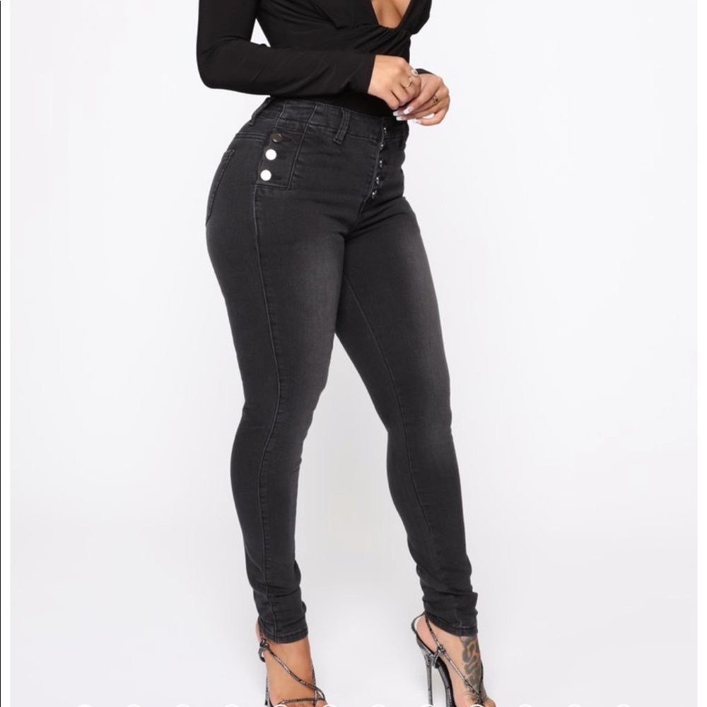 Black multi button jeans